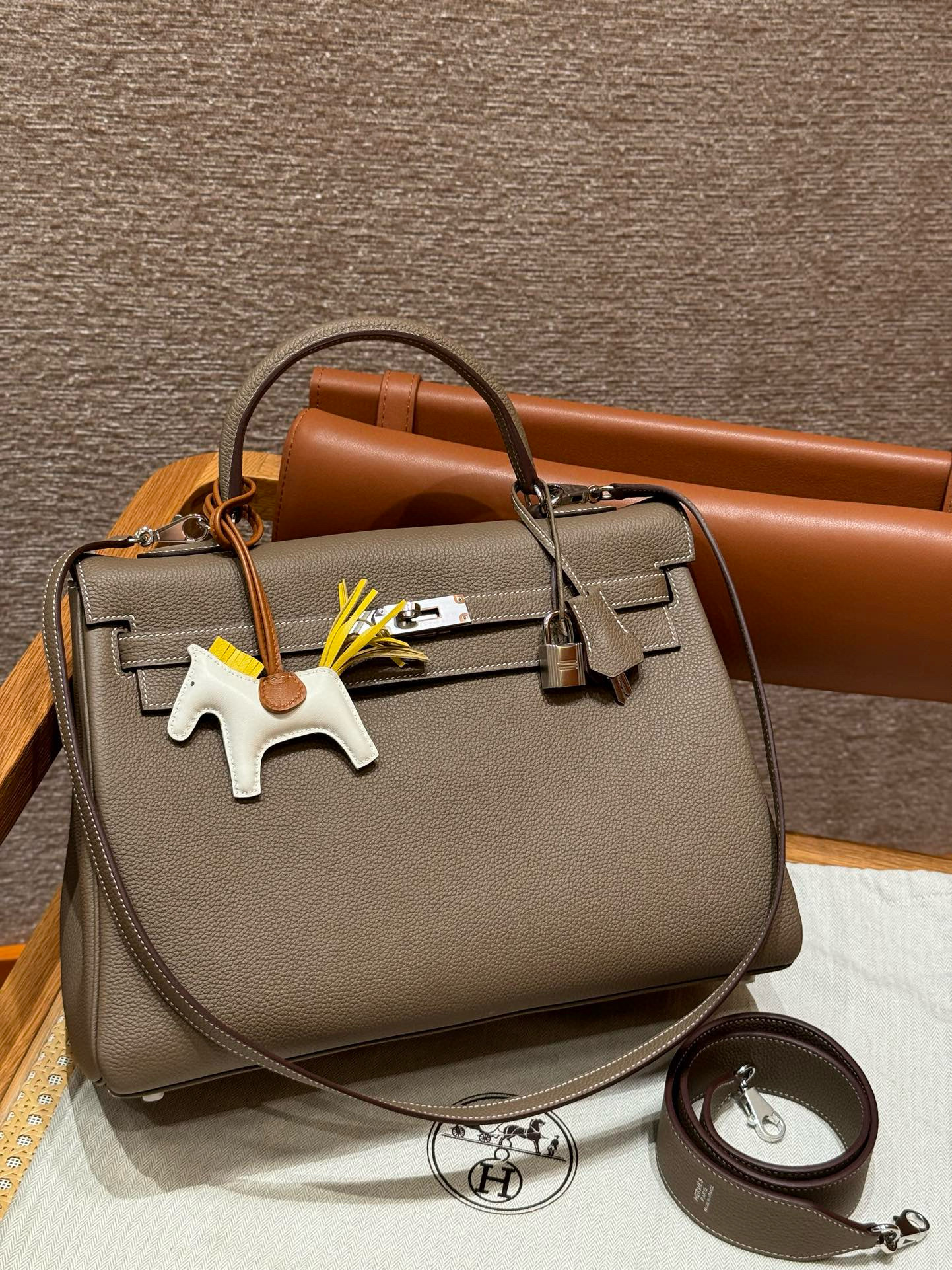 에르메스 Hermes Kelly 35cm Togo 18 Etoupe/silver