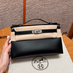 에르메스 Hermes Kelly Pochette 22cm Box 89 Noir/silver