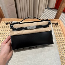 에르메스 Hermes Kelly Pochette 22cm Box 89 Noir/silver