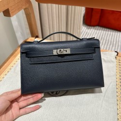 에르메스 Hermes Kelly Pochette 22cm Epsom 2Z Blue Nuit/silver