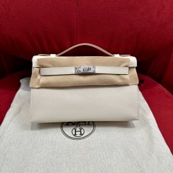 에르메스 Hermes Kelly Pochette 22cm Epsom 10 Craie/silver