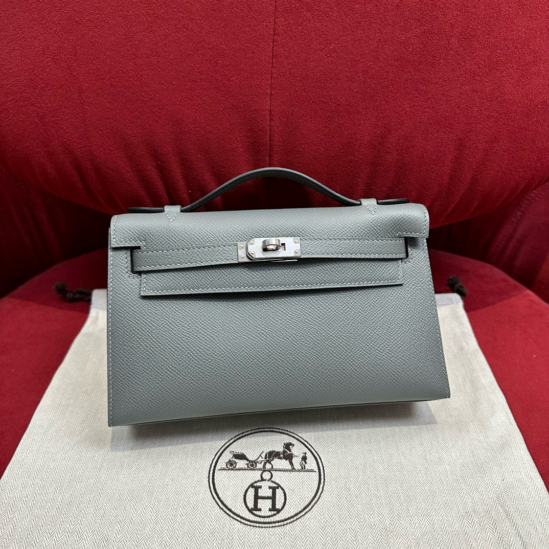 에르메스 Hermes Kelly Pochette 22cm Epsom 63 Vert Amanda/silver