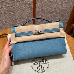 에르메스 Hermes Kelly Pochette 22cm Epsom 75 Blue Jean/silver