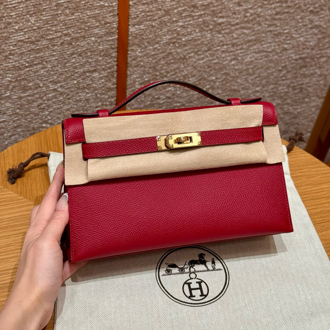 에르메스 Hermes Kelly Pochette 22cm Epsom K1 Rouge great/gold