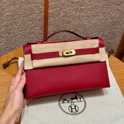 에르메스 Hermes Kelly Pochette 22cm Epsom K1 Rouge great/gold
