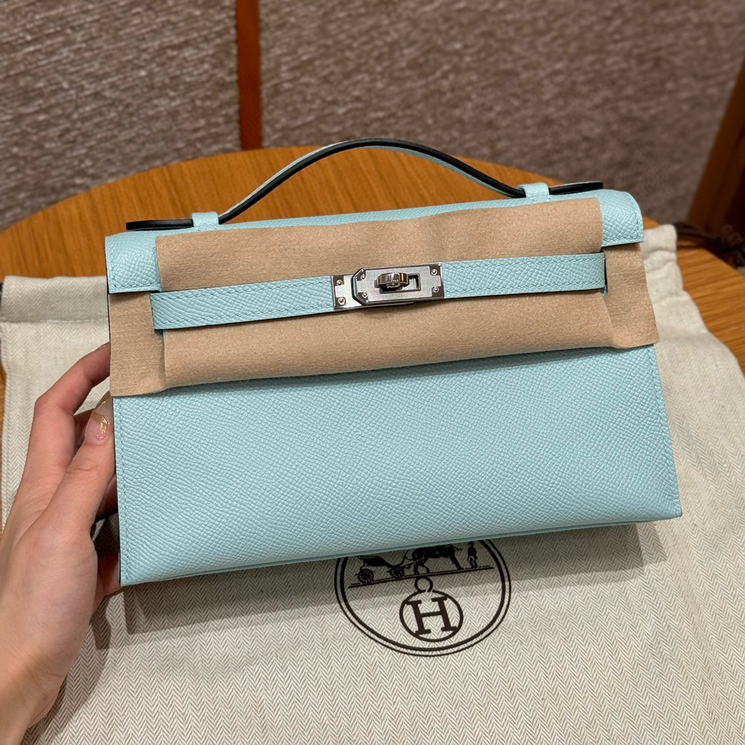 에르메스 Hermes Kelly Pochette 22cm Epsom U2 Blue zephyz/silver