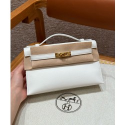 에르메스 Hermes Kelly Pochette 22cm Swift 01 Blanc/gold