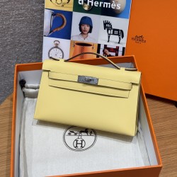 에르메스 Hermes Kelly Pochette 22cm Swift 1Z Jaune Poussin/silver