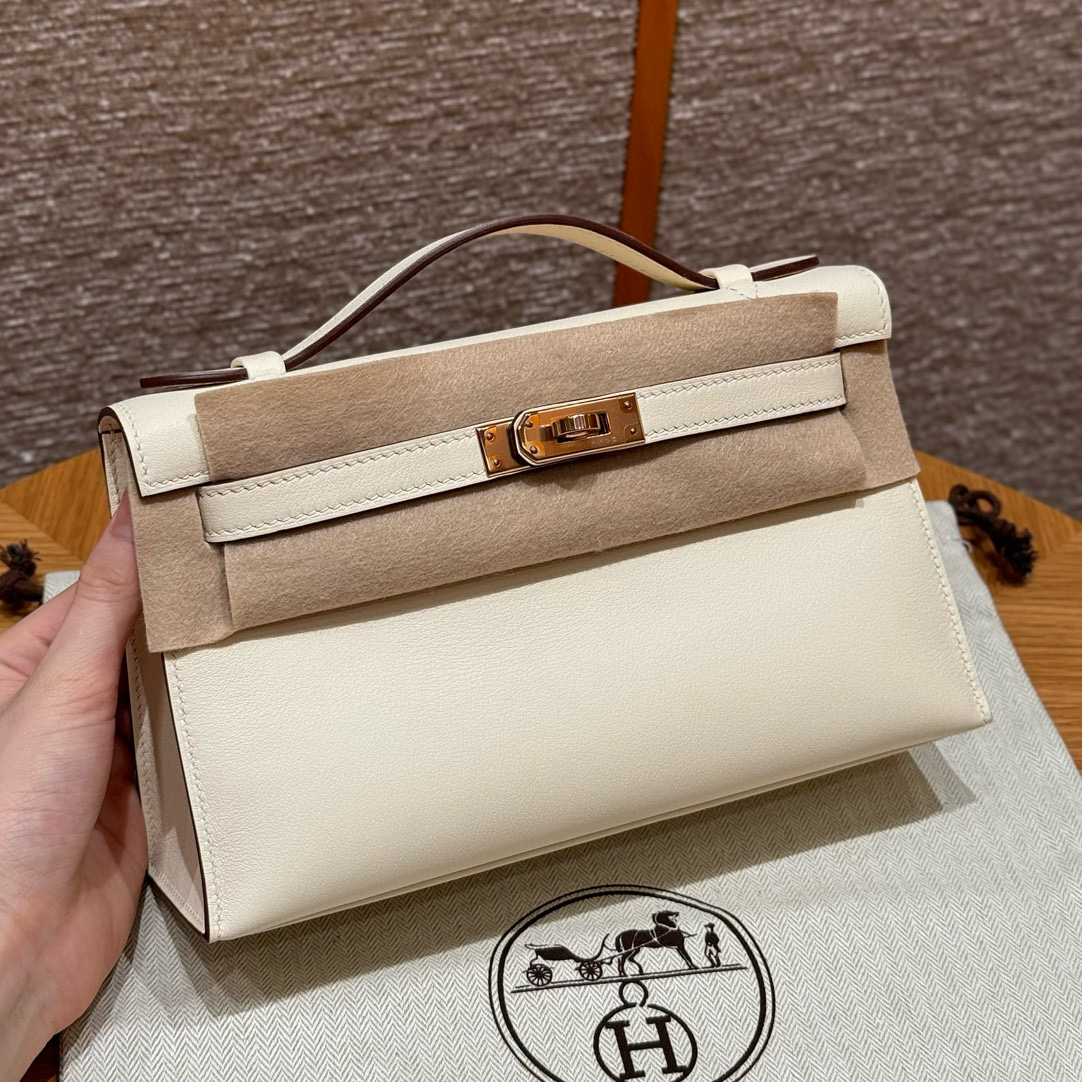 에르메스 Hermes Kelly Pochette 22cm Swift i2 Nata/Rose gold