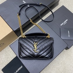 생로랑 Saint laurent/YSL 779430 College Mini Chain Bag in Shiny Crackled Leather Black 20CM