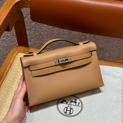 에르메스 Hermes Kelly Pochette 22cm Swift OM Chai/silver
