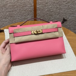 에르메스 Hermes Kelly Pochette 22cm Swift U5 Rose lipstick/gold
