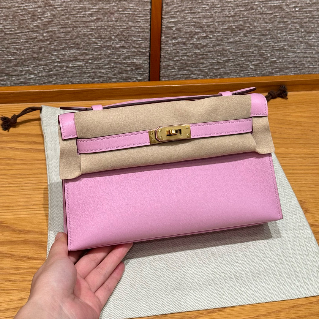 에르메스 Hermes Kelly Pochette 22cm Swift X9 Mauve/gold