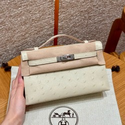 에르메스 Hermes Kelly Pochette 22cm KK ostrich i2 Nata/silver