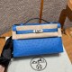 에르메스 Hermes Kelly Pochette 22cm KK ostrich O7 Bleuet/silver