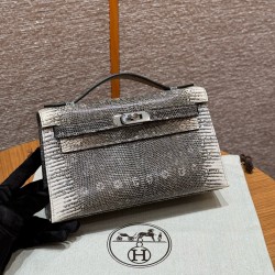 에르메스 Hermes Kelly Pochette 22cm Lizard 1B Ombre/silver