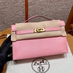 에르메스 Hermes Kelly Pochette 22cm Lizard 5P Pink/gold
