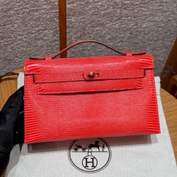 에르메스 Hermes Kelly Pochette 22cm Lizard 51 Rouge Exotique/gold