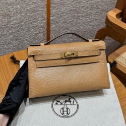 에르메스 Hermes Kelly Pochette 22cm Lizard OM Chai/gold