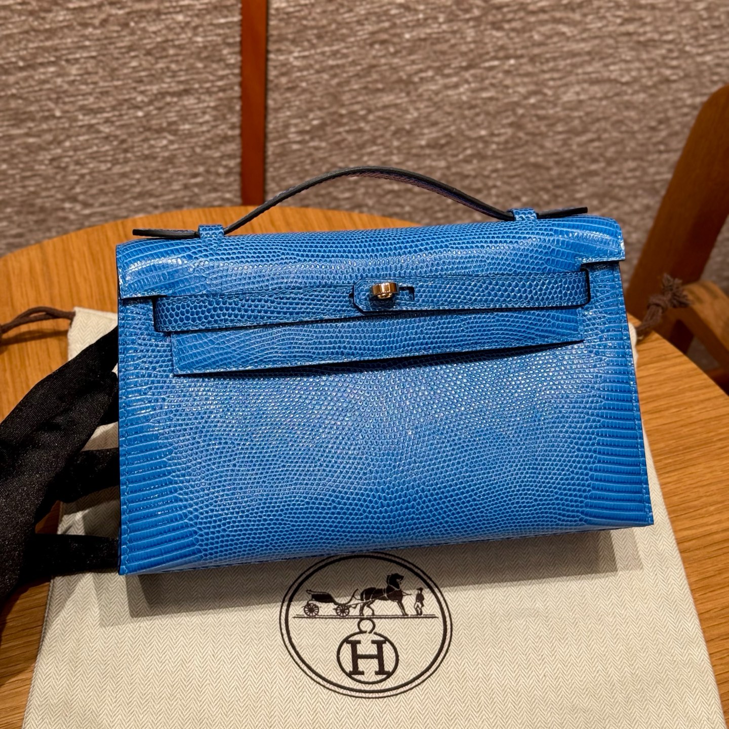 에르메스 Hermes Kelly Pochette 22cm Lizard T7 Blue Hydra/gold