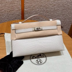 에르메스 Hermes Kelly Pochette 22cm Matte American crocodile 10 Craie/silver