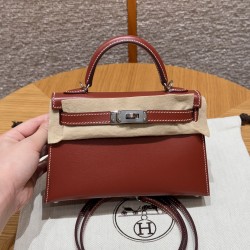 에르메스 Hermes Mini Kelly 19cm Box 36 Brique and i2 nata/silver