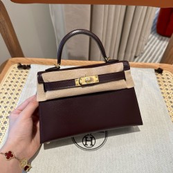 에르메스 Hermes Mini Kelly 19cm Box 47 Chocolate/gold