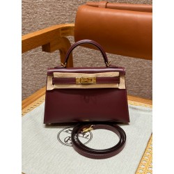 에르메스 Hermes Mini Kelly 19cm Box 55 Rouge H/gold