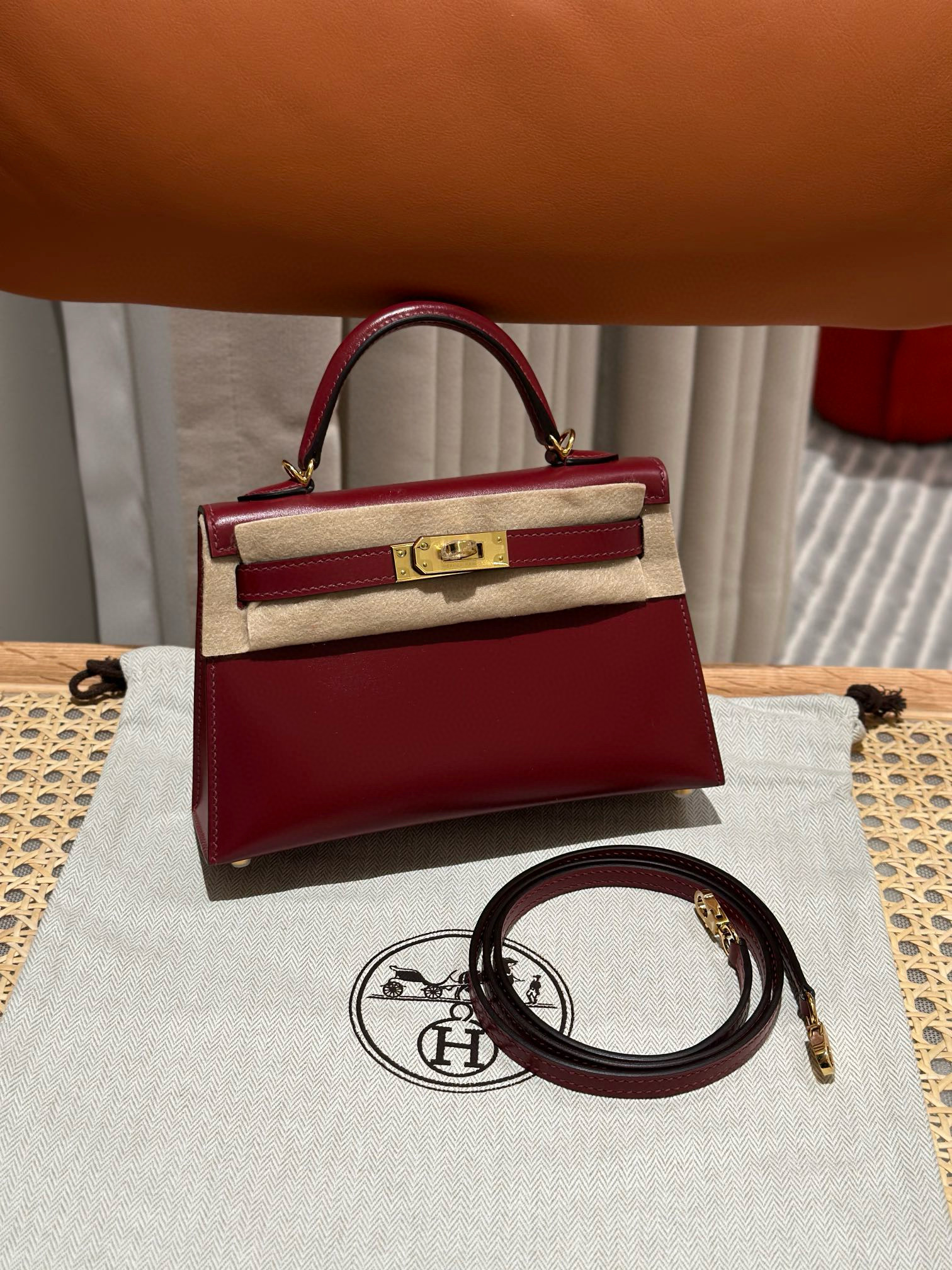 에르메스 Hermes Mini Kelly 19cm Box 57 Bordeaux/gold