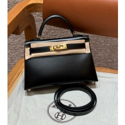 에르메스 Hermes Mini Kelly 19cm Box 89 Noir/gold