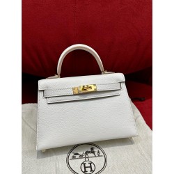 에르메스 Hermes Mini Kelly 19cm Chèvre 01 Blanc/gold