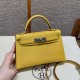 에르메스 Hermes Mini Kelly 19cm Chèvre 9o Jaune Naples/silver