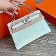 에르메스 Hermes Mini Kelly 19cm Chèvre 79 Aqua/silver