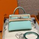 에르메스 Hermes Mini Kelly 19cm Chèvre 79 Aqua/silver