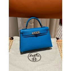 에르메스 Hermes Mini Kelly 19cm Chèvre OF Blue Fride/silver