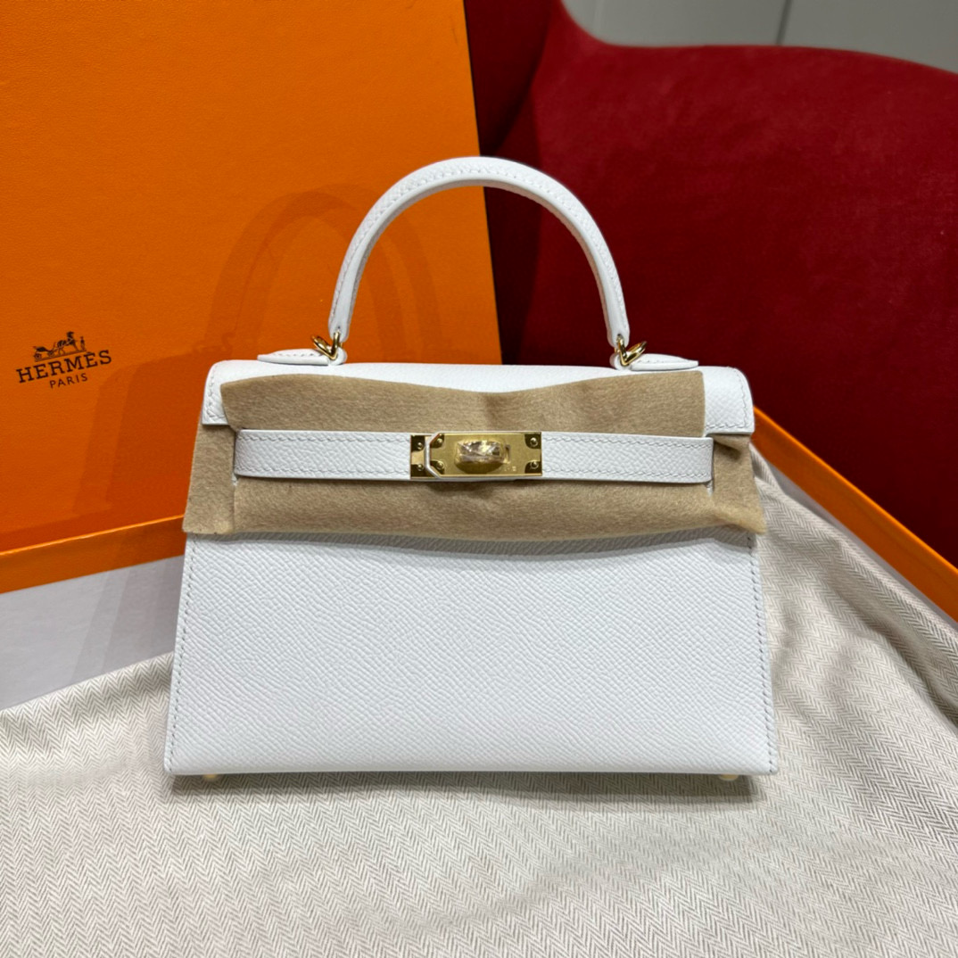 에르메스 Hermes Mini Kelly 19cm Epsom 01 Blanc/gold