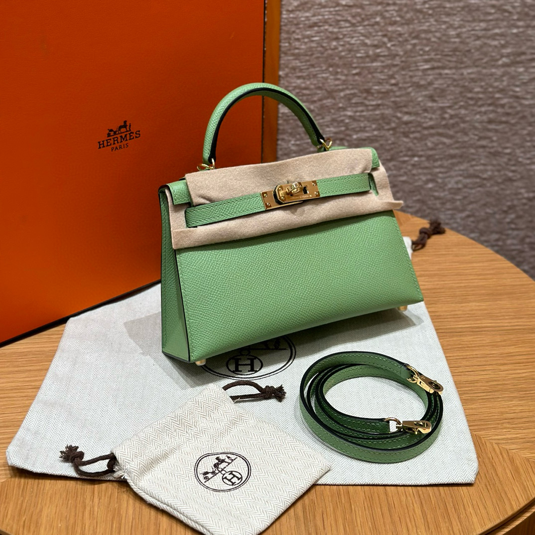 에르메스 Hermes Mini Kelly 19cm Epsom 3i Vert Criquent/gold