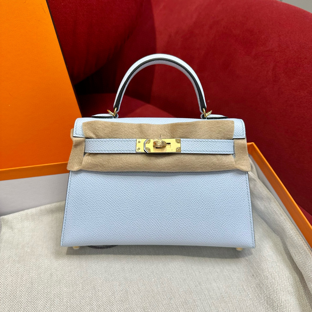 에르메스 Hermes Mini Kelly 19cm Epsom 08 Blue pale/gold