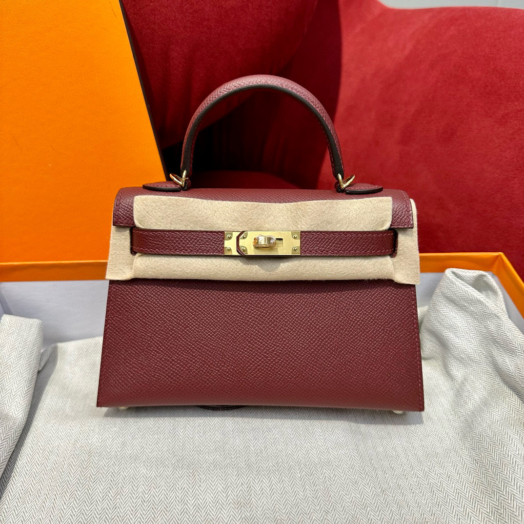 에르메스 Hermes Mini Kelly 19cm Epsom 57 Bordeaux/gold