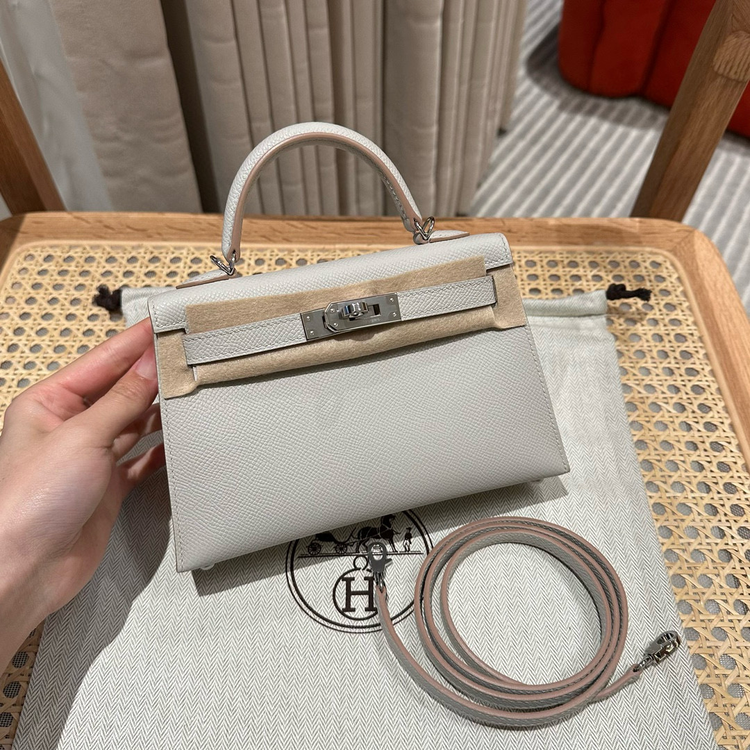 에르메스 Hermes Mini Kelly 19cm Epsom 80 Gris Perle/silver