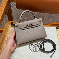 에르메스 Hermes Mini Kelly 19cm Epsom M8 Gris Asphalte/silver