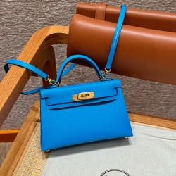 에르메스 Hermes Mini Kelly 19cm Epsom OF Blue Frida/gold