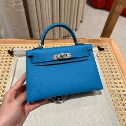 에르메스 Hermes Mini Kelly 19cm Epsom OF Blue Frida/silver