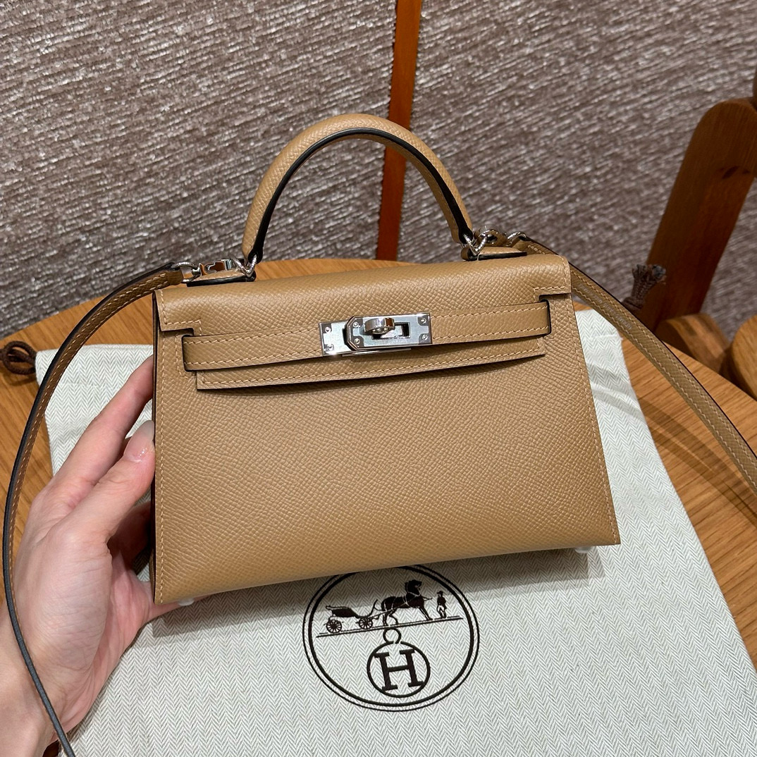 에르메스 Hermes Mini Kelly 19cm Epsom OM Chai/silver