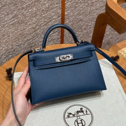 에르메스 Hermes Mini Kelly 19cm Epsom S4 Deep Blue/silver