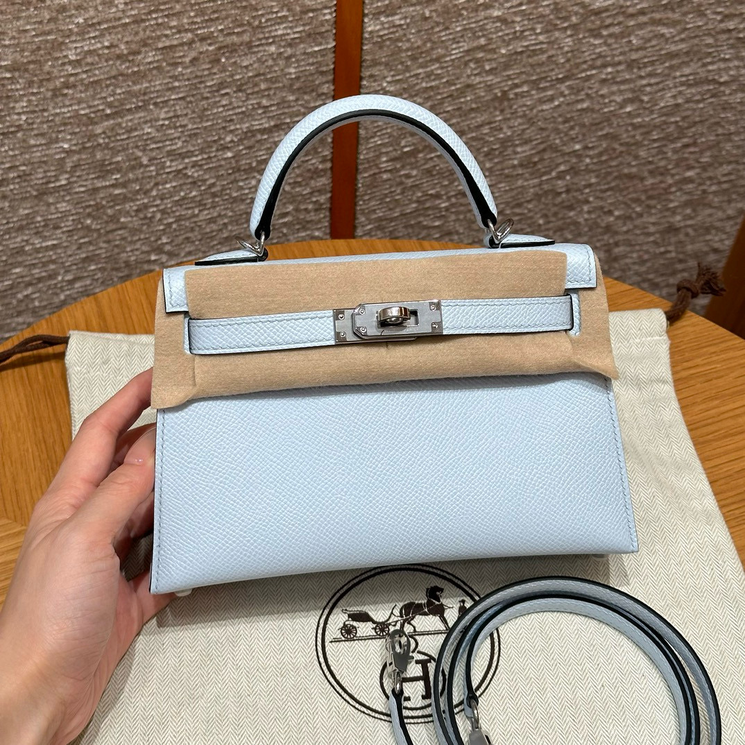 에르메스 Hermes Mini Kelly 19cm Epsom T0 Blue Brume/silver