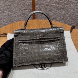 에르메스 Hermes Mini Kelly 19cm Bright faced America Alligator 81 Girs Tourerlle/gold