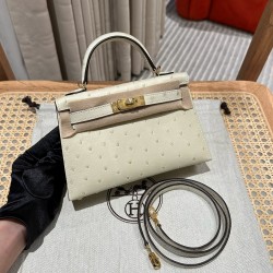 에르메스 Hermes Mini Kelly 19cm KK ostrich 3C Parchemin/gold