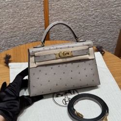 에르메스 Hermes Mini Kelly 19cm KK ostrich 81 Girs Tourerlle/gold