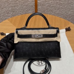 에르메스 Hermes Mini Kelly 19cm KK ostrich 89 nior/silver